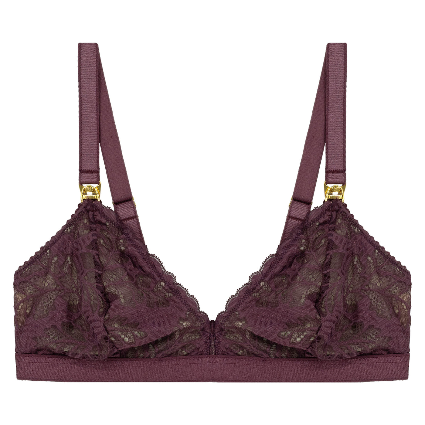 Underprotection maternity bra with an easy open and close function in burgundy made from recycled polyamide 