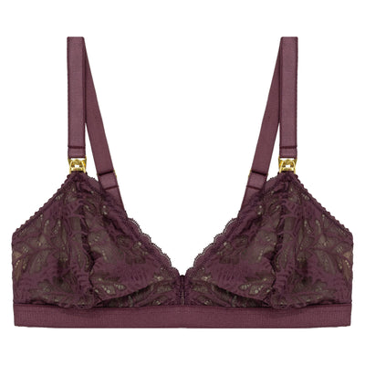 Underprotection maternity bra with an easy open and close function in burgundy made from recycled polyamide 