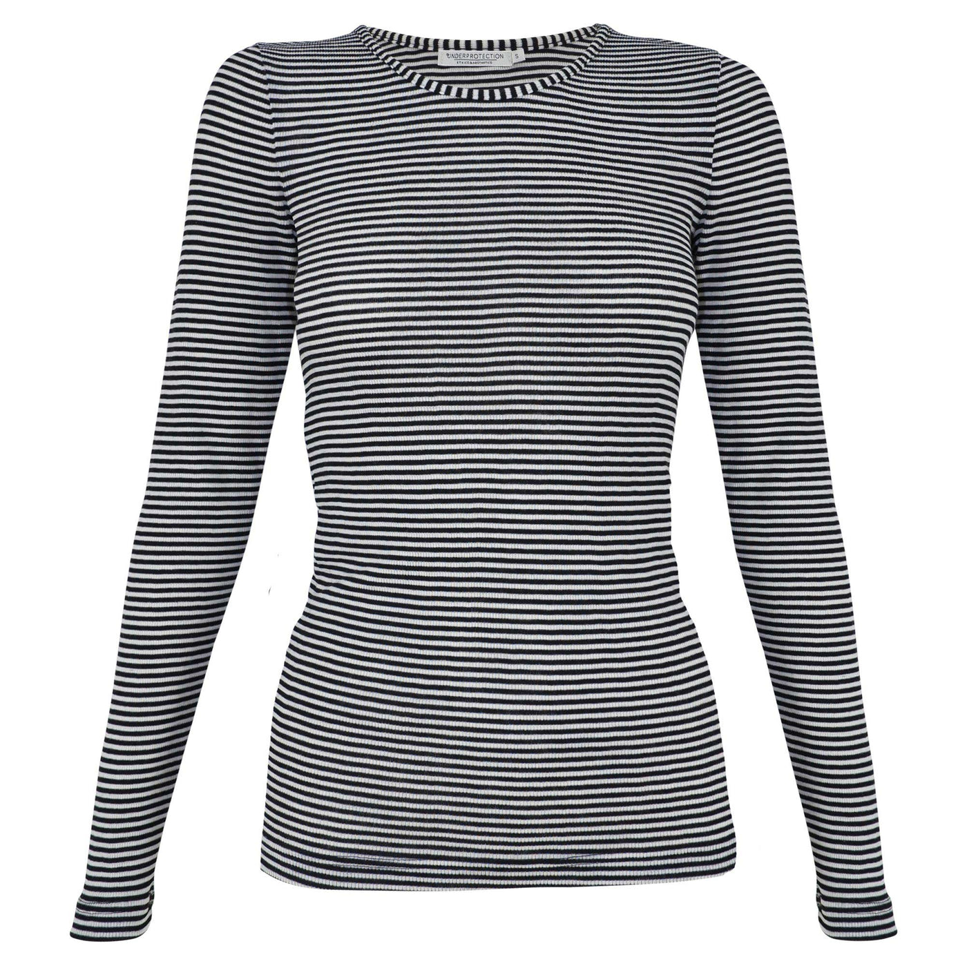 Underprotection striped long Sleeve in black and wit made in 100% wool