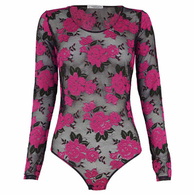 Underprotection bodystocking in black with a flower design made from recycled polyamide 